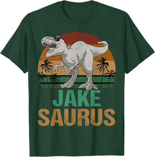 Jake Saurus Dinosaur T Rex First Name Personalized T-Shirt - T-Shirt | Forest