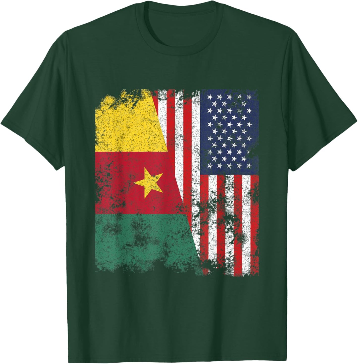 Cameroon USA Flag Distressed - Half American T-Shirt - T-Shirt | Forest