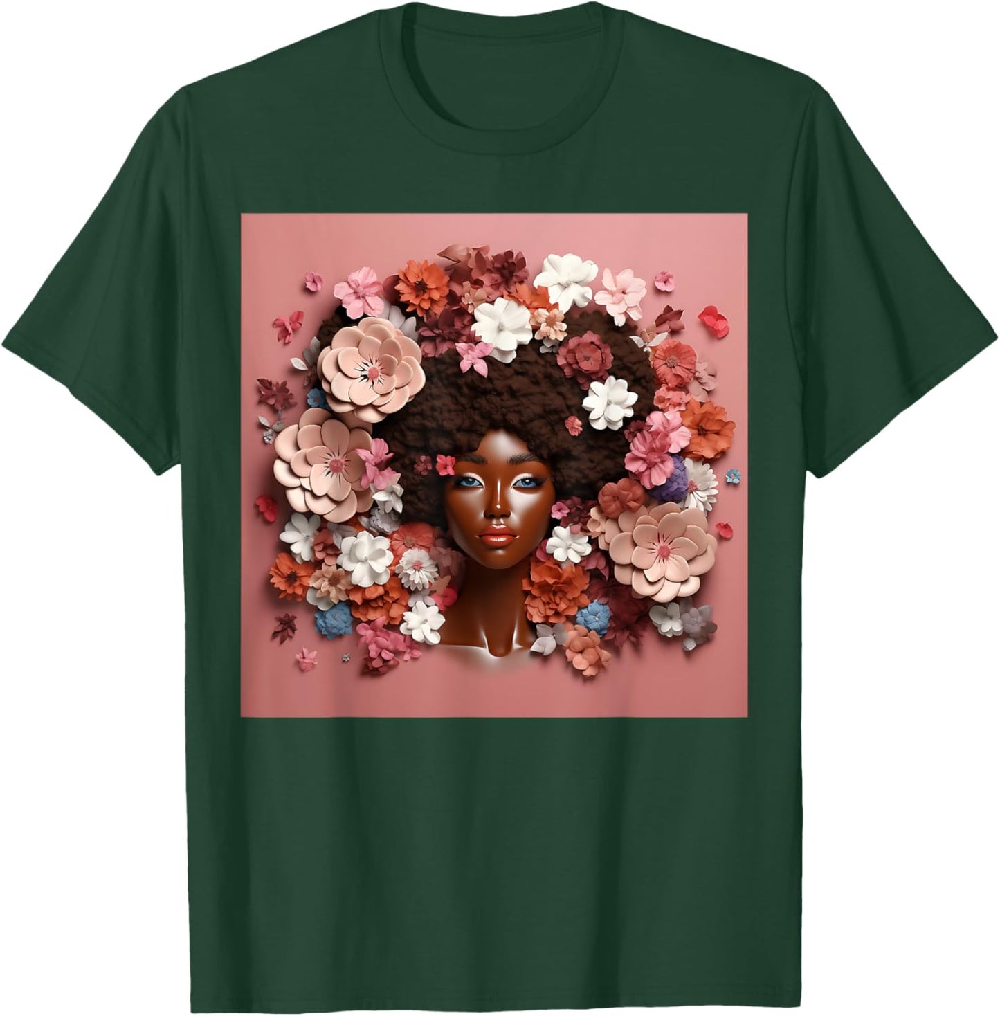 Afro Woman Floral Black Queen Puff Art Melanin Magic Pink T-Shirt - T-Shirt | Forest