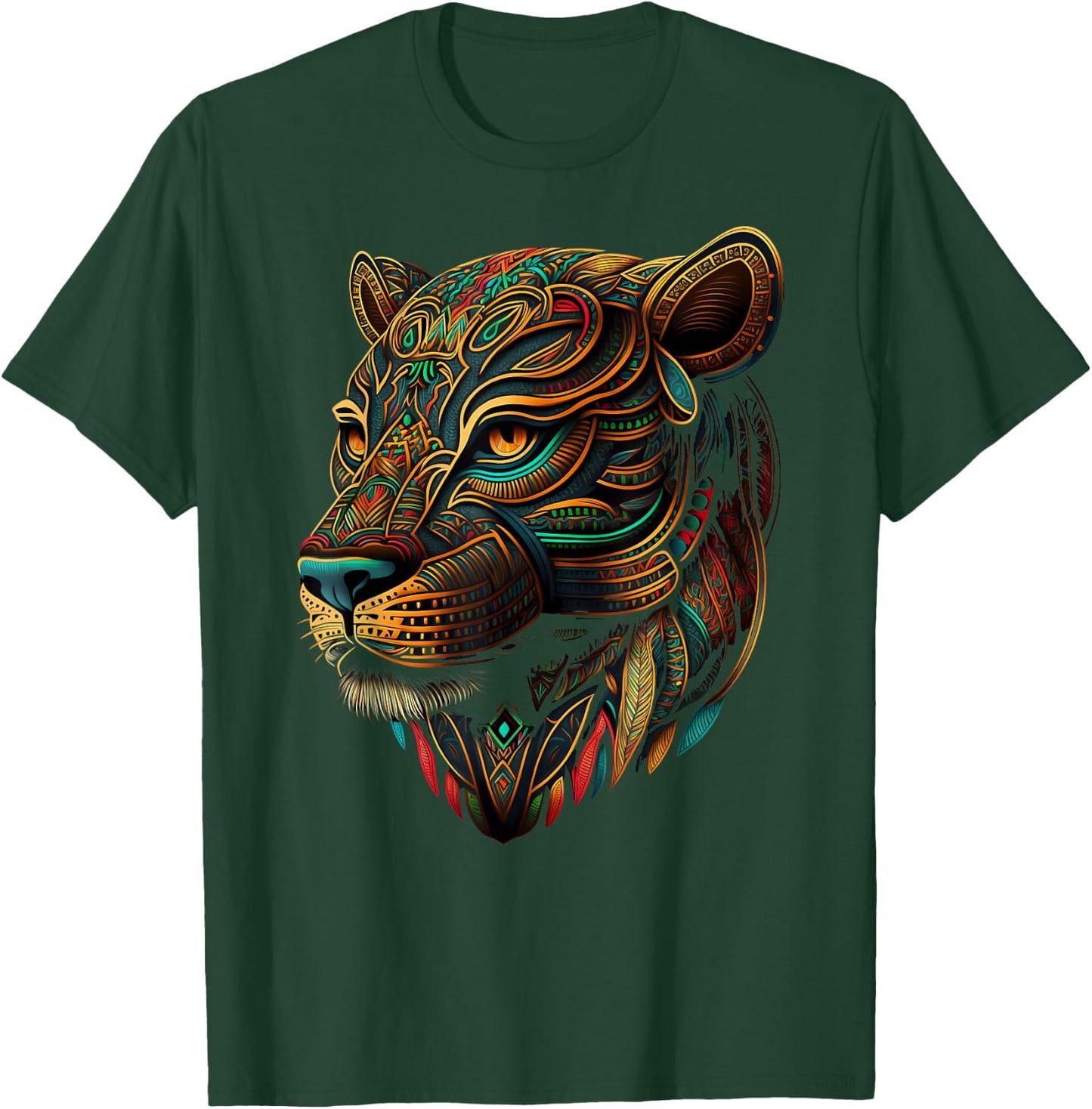 Azteca Mountain Lion Indigenous Aztec Art Colorful Animals T-Shirt - T-Shirt | Forest