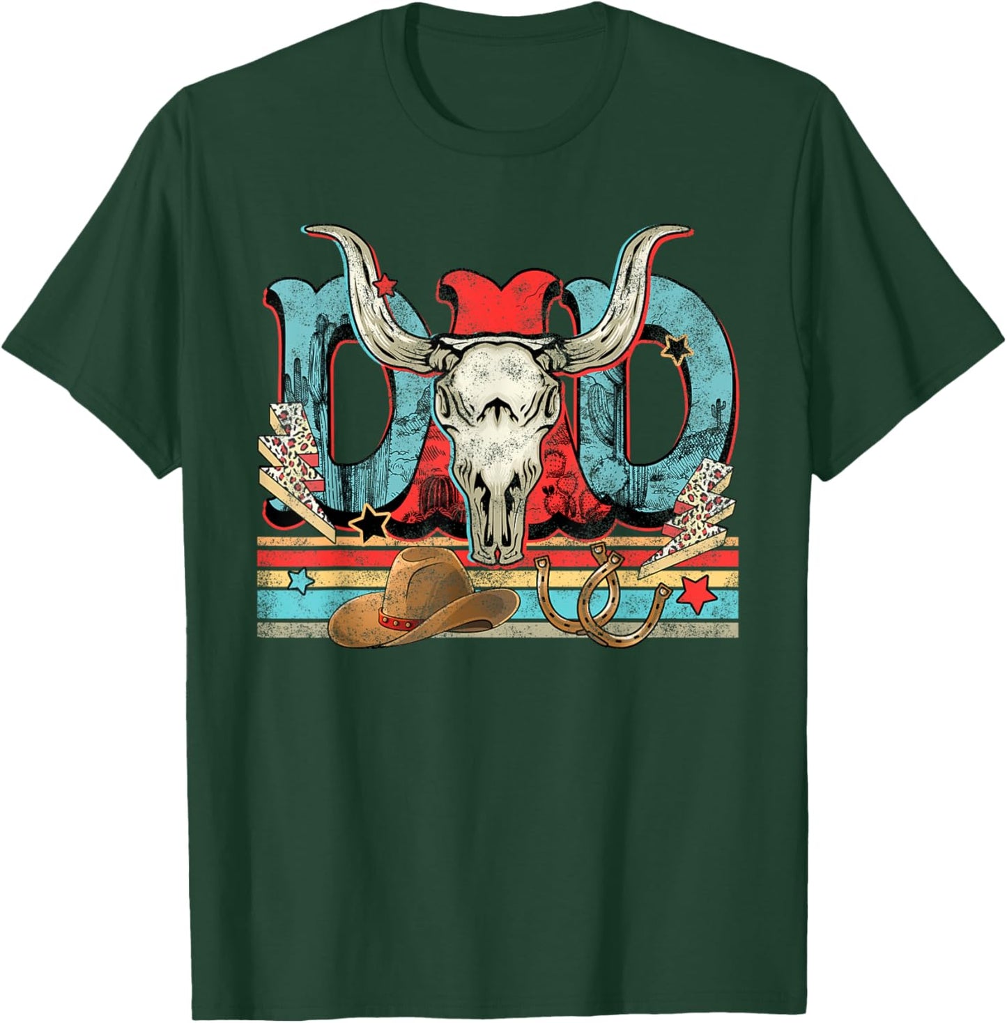 Bull Skull Dad Music Country, Western Dad, Dad Western Rodeo T-Shirt - T-Shirt | Forest