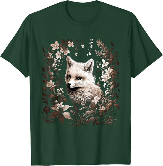 Cottagecore Aesthetic floral Fox inside flowers Goblincore T-Shirt - T-Shirt | Forest