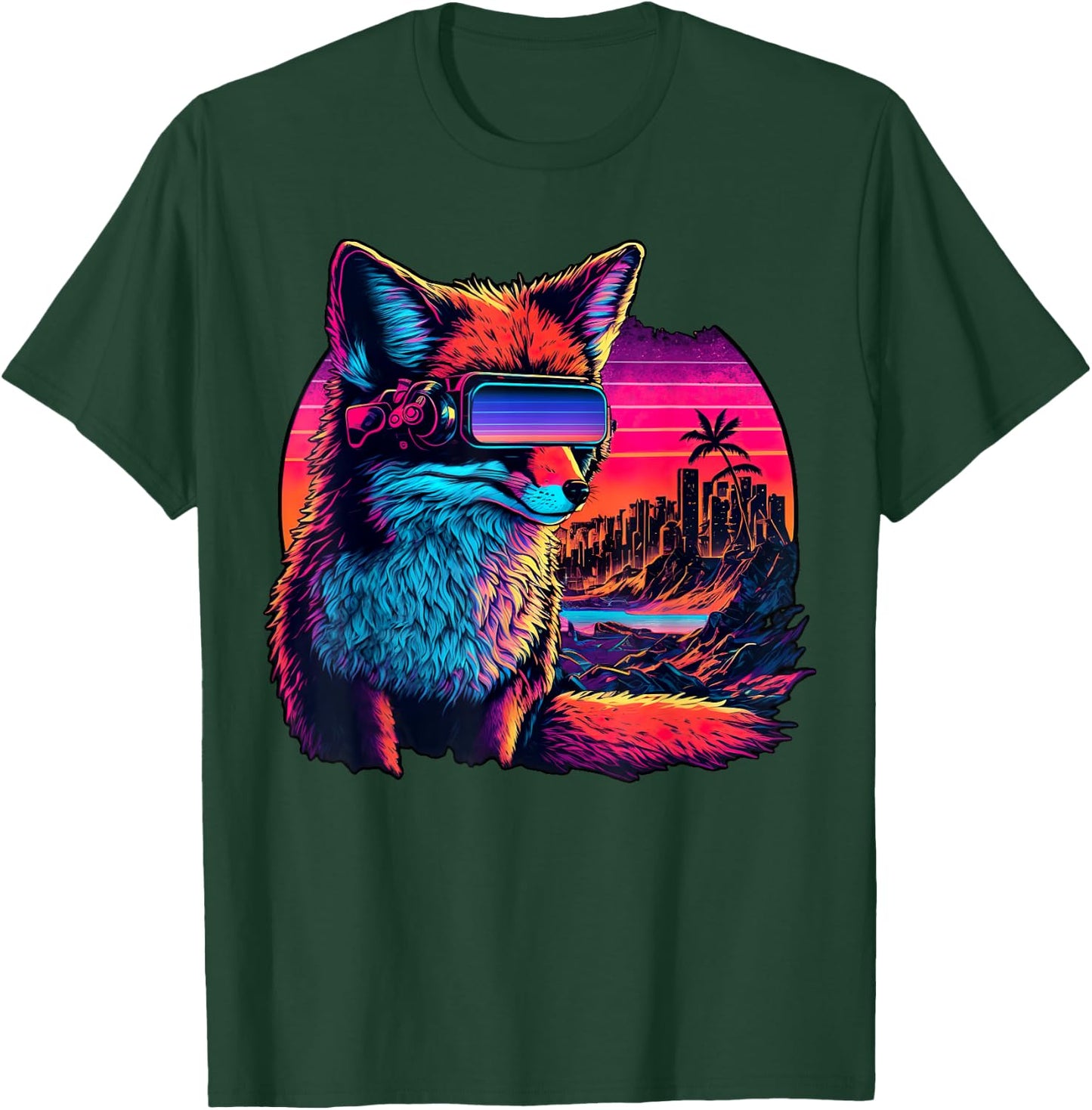 Synthwave Fox with Neon Sunset and Retro Futuristic Vibes T-Shirt - T-Shirt | Forest