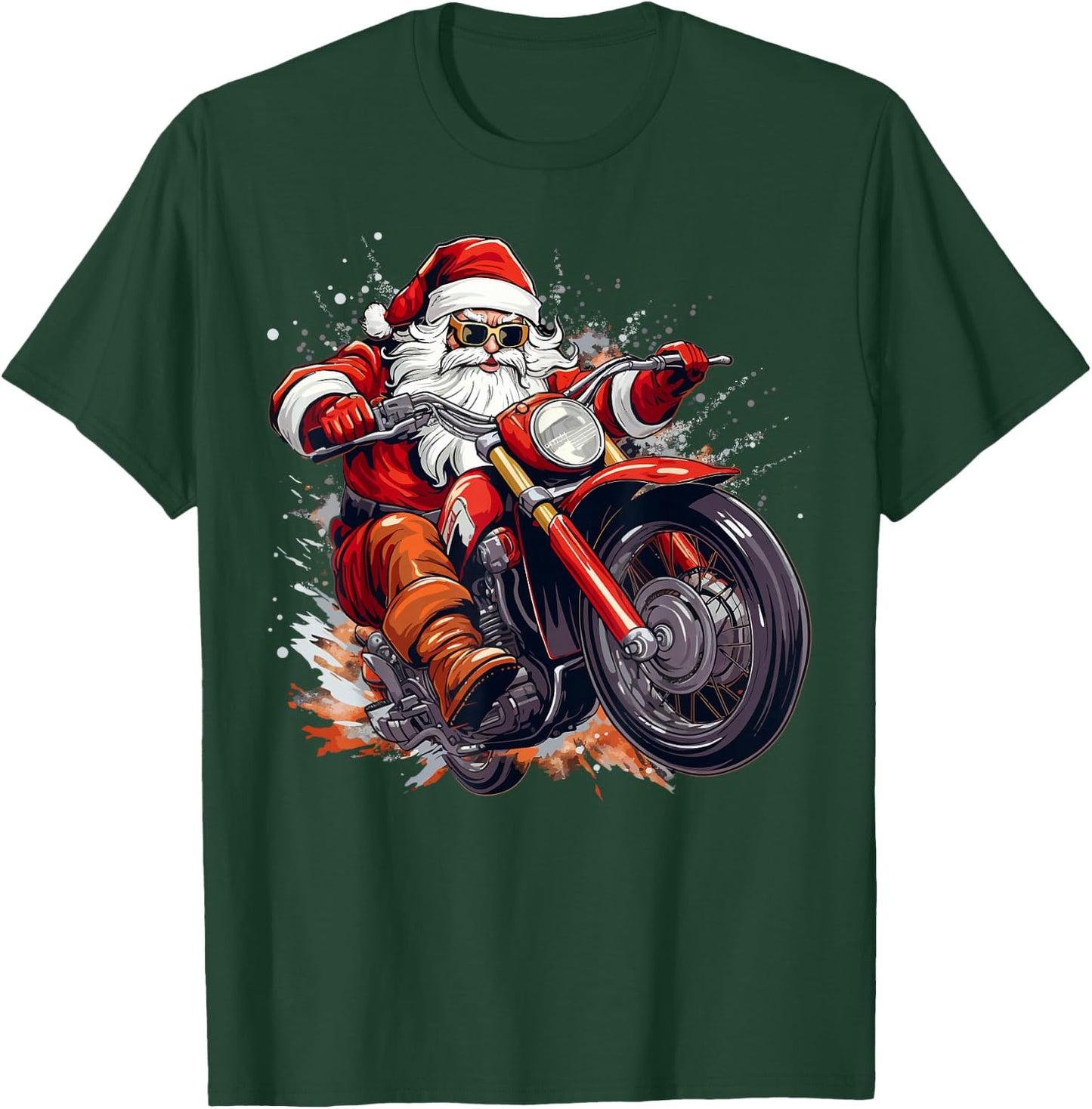 Christmas Santa Motorcycle Rider Xmas T-Shirt - T-Shirt | Forest