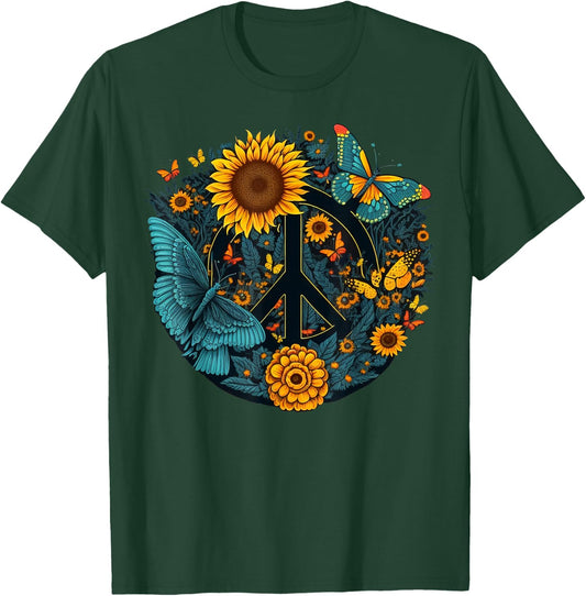 World Peace on Love Sunflower Peace T-Shirt - T-Shirt | Forest