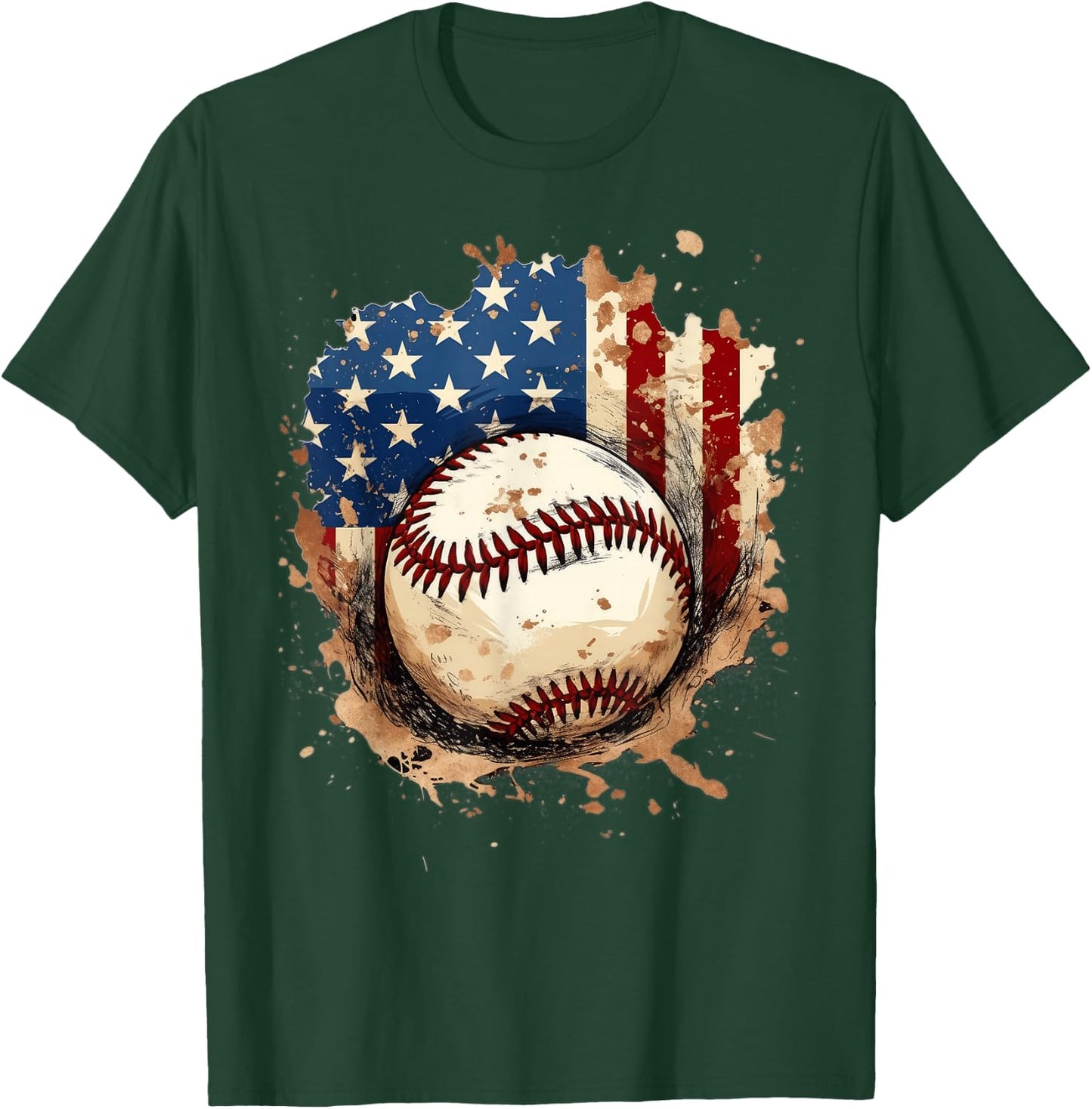 Patriotic Baseball 4th of July Men USA American Flag Boys T-Shirt - T-Shirt | Forest