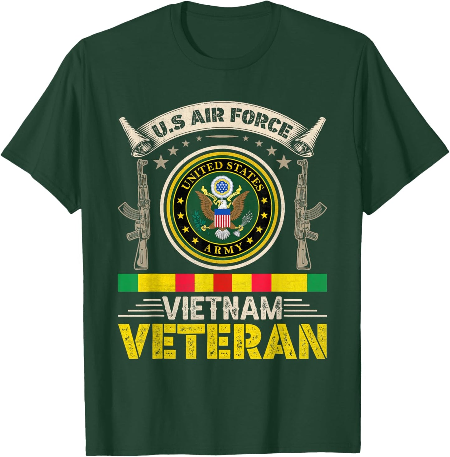 Vintage US Air Force Vietnam Veteran USA Flag Veterans Day Men T-Shirt - T-Shirt | Forest