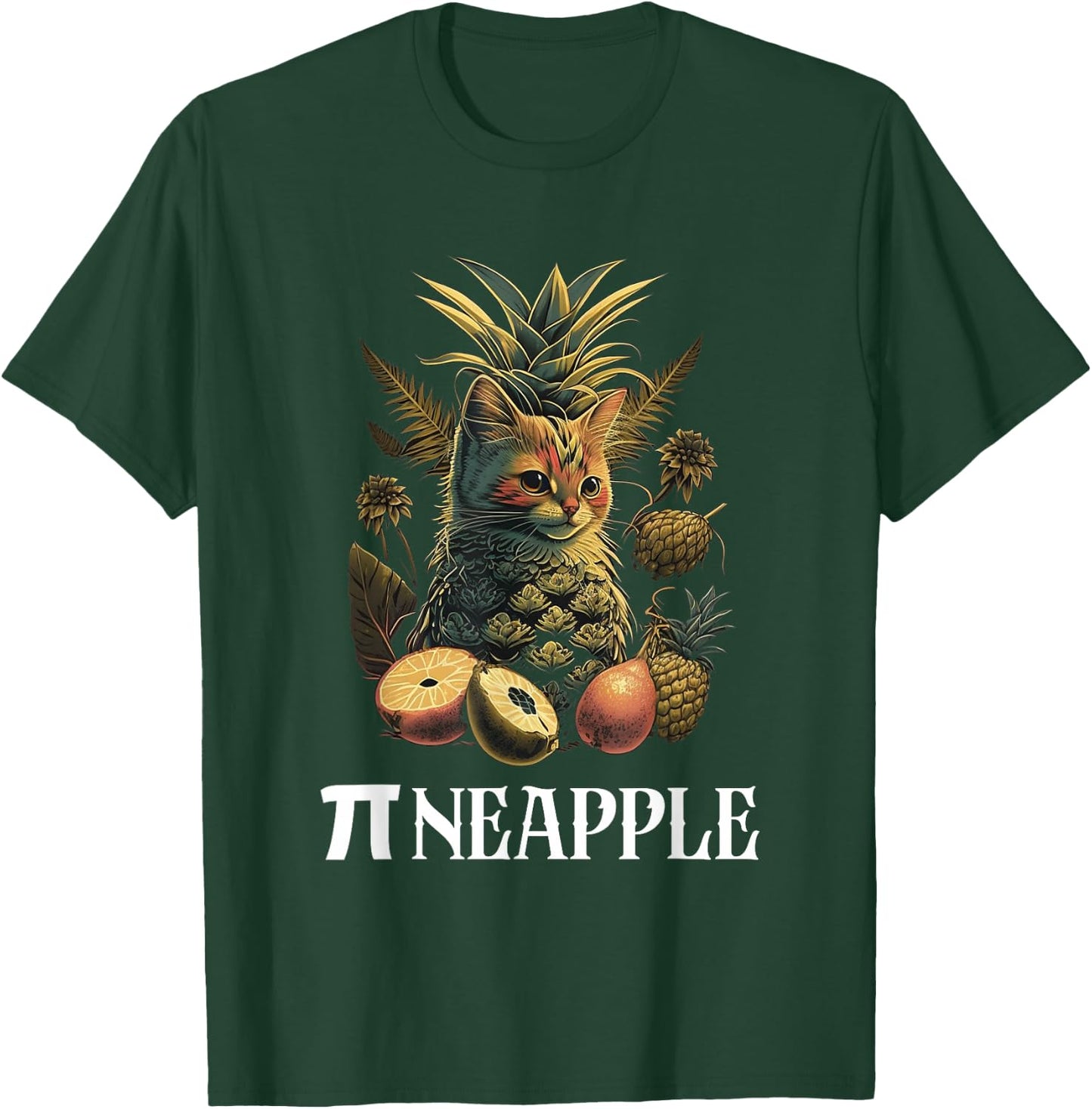 Funny Pi Day Math Science Cat Pineapple T-Shirt - T-Shirt | Forest