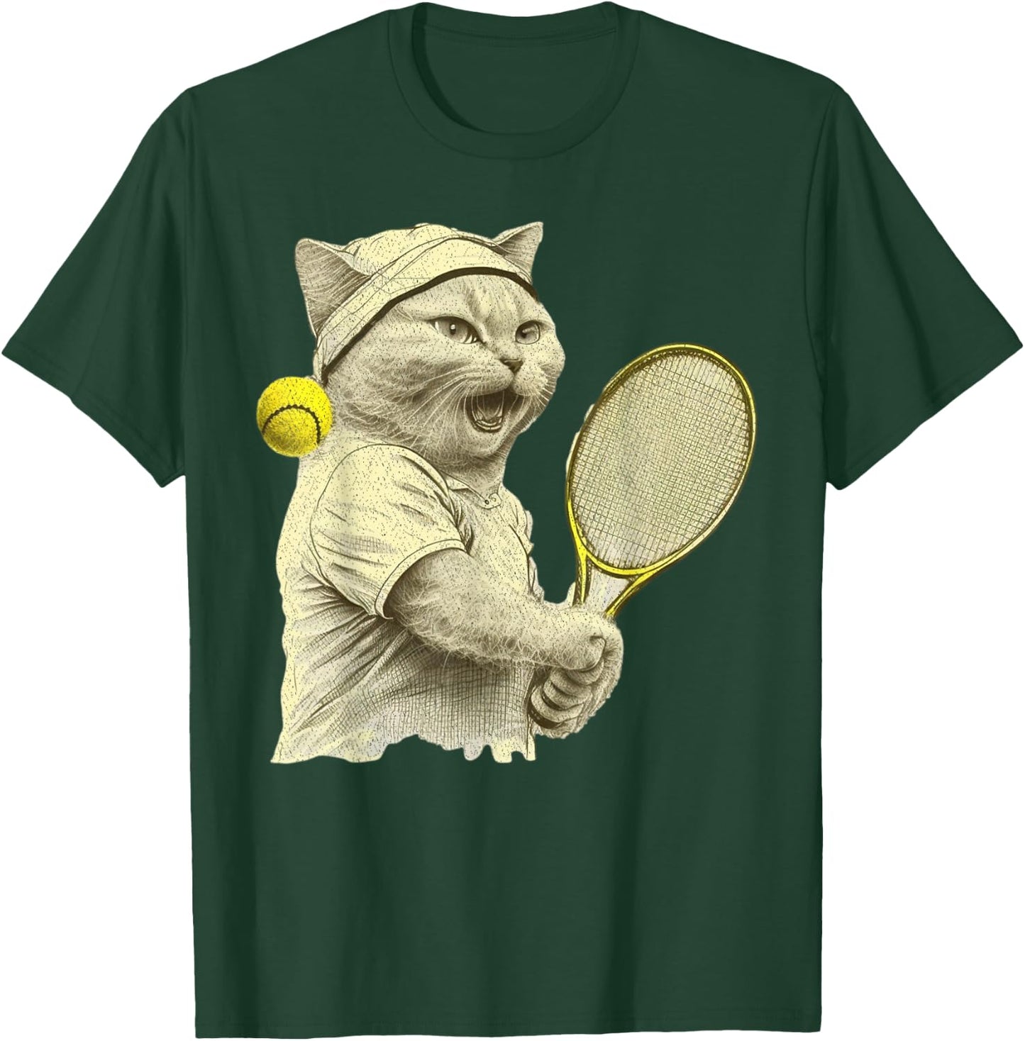 Vintage Cat Playing Tennis, Tennis Racquet, Kitties Lover T-Shirt - T-Shirt | Forest