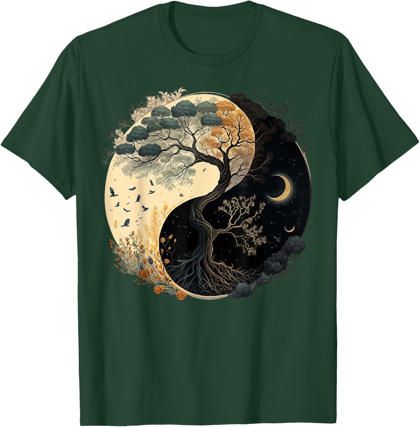 Yin Yang Tree of Life Moon Sun Duality T-Shirt - T-Shirt | Forest