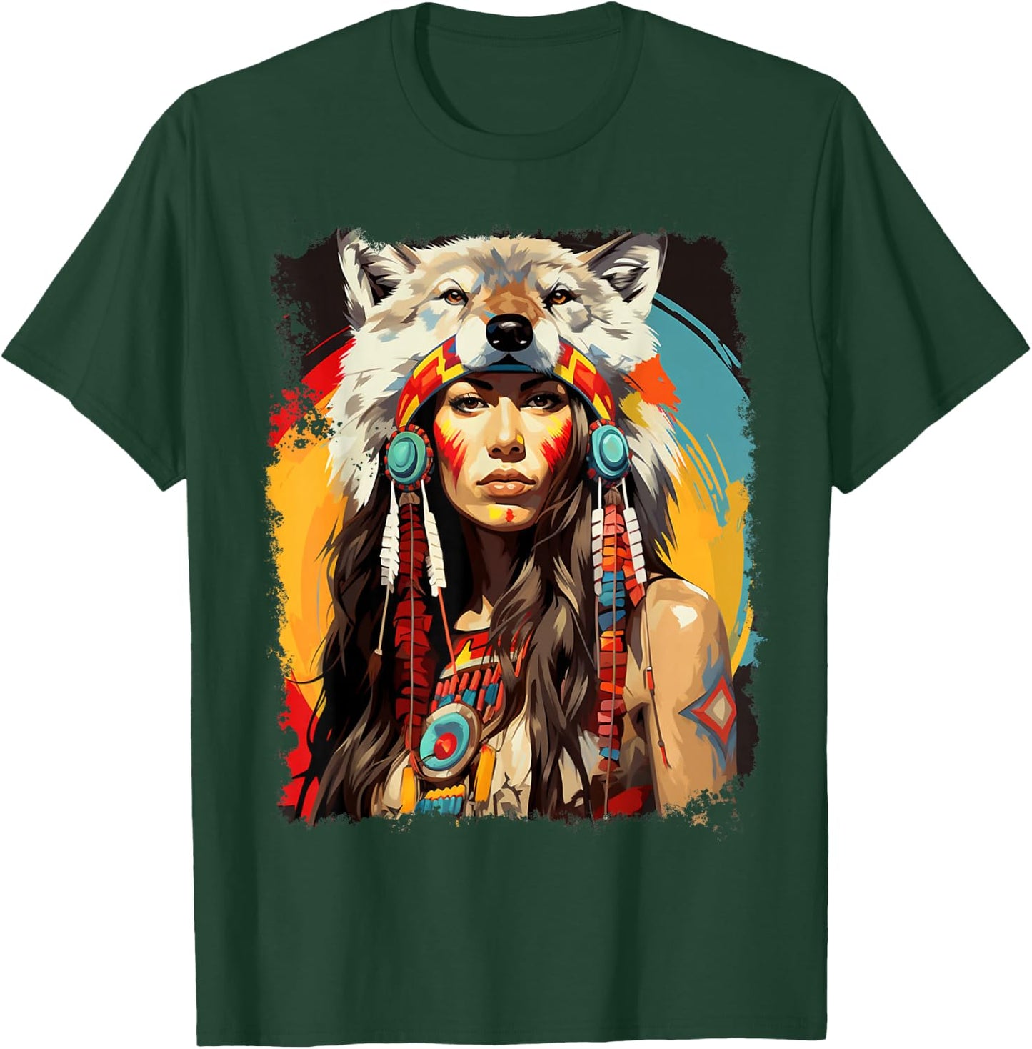 Indigenous Wolfwear Beautiful Native American - -Adults, Black, Small, Short Sleeve, Classic Fit T-Shirt - T-Shirt | Forest