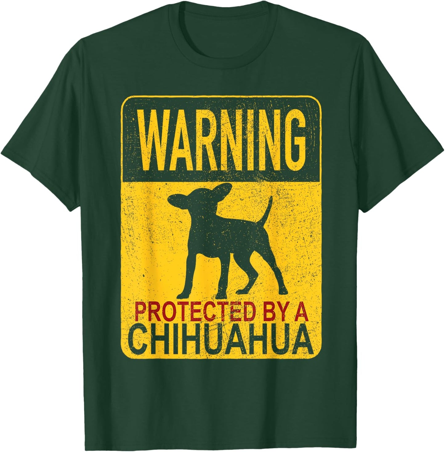 Warning Protected By A Chihuahua - Chihuahua Lover - Adults - Black - Small - Short Sleeve - Cotton & Polyester - Classic Fit - Embroidery - Dog Theme T-Shirt - T-Shirt | Forest