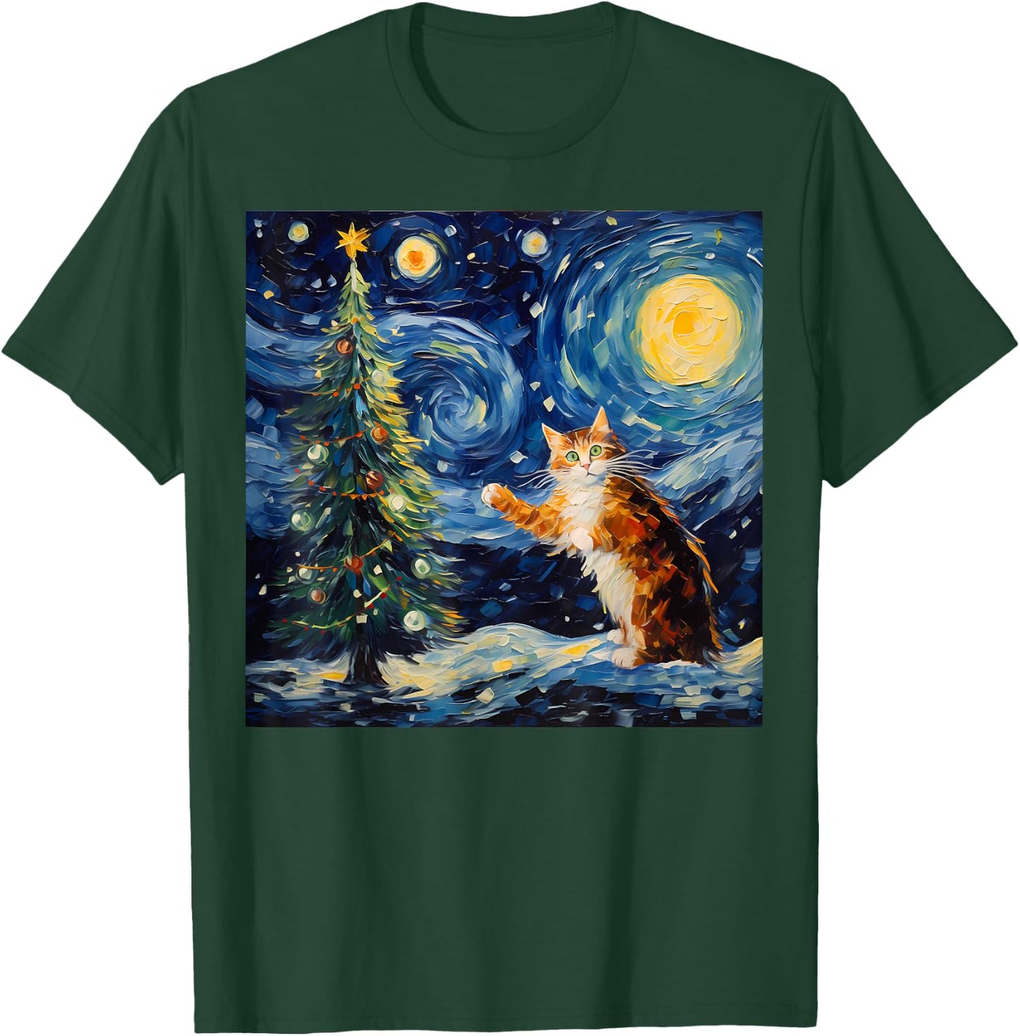Funny Starry Night Christmas Kitty Kitten Xmas Tree Novelty T-Shirt - T-Shirt | Forest