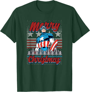 Marvel Christmas Captain America Ugly Sweater Pattern T-Shirt - T-Shirt | Forest