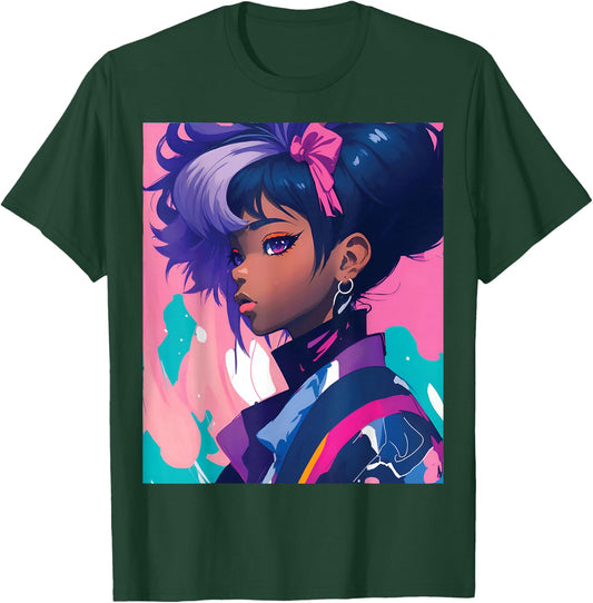 Black Anime Girl Kawaii Waifu Aesthetic Japanese T-Shirt - T-Shirt | Forest