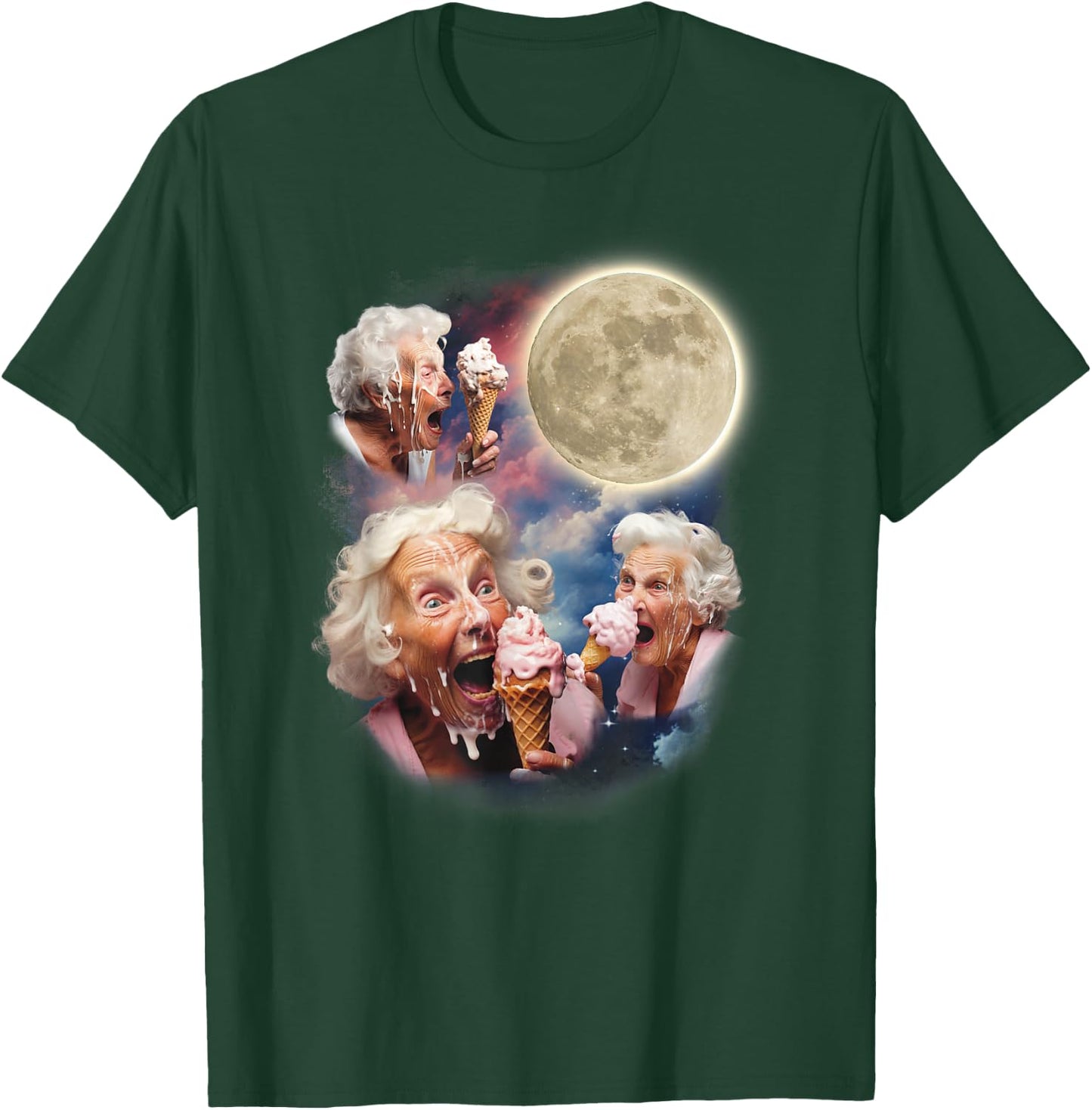 Three Granny Moon Old Ladies Licking Ice Cream Embarrassing T-Shirt - T-Shirt | Forest