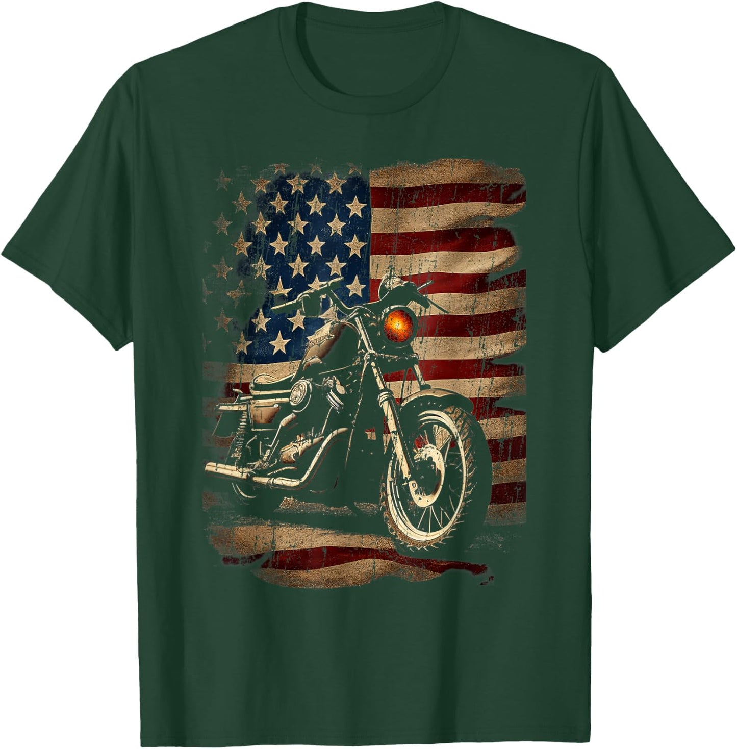 USA Motorcycle Flag T-Shirt - T-Shirt | Forest