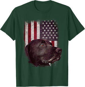 American Black Labrador USA Flag Lab Owner Patriotic Girls Kids Men T-Shirt - T-Shirt | Forest