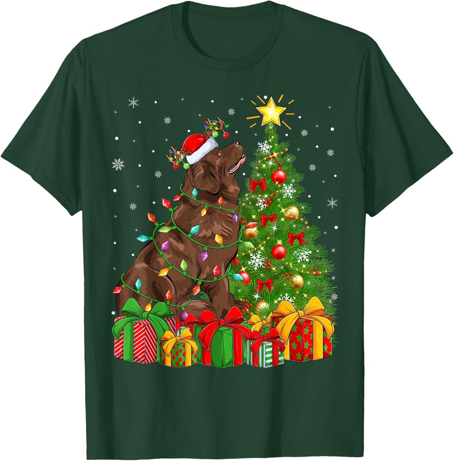 Xmas Tree Lighting Santa Newfoundland Dog Christmas Men Women Kids T-Shirt - T-Shirt | Forest
