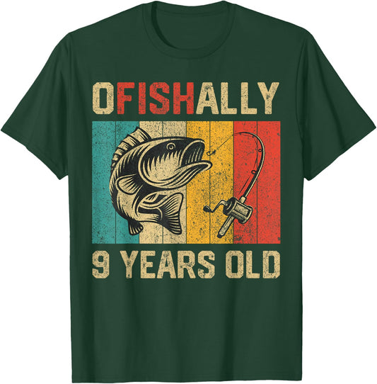 Ofishally 9 Years Old Funny Fishing Birthday Fisherman T-Shirt - T-Shirt | Forest