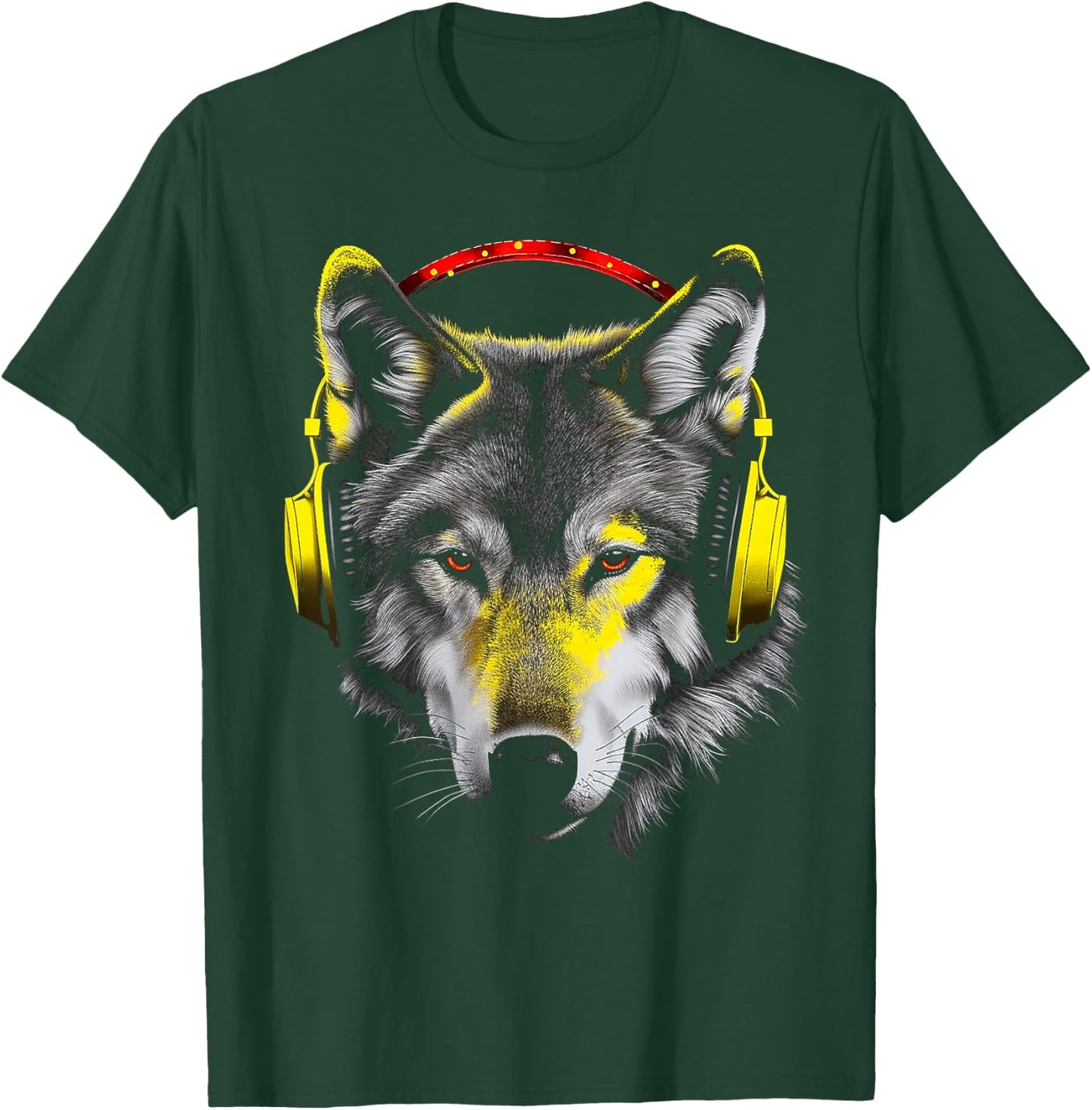 Wolf Headphones Artwork | Animal Music Wolf T-Shirt - T-Shirt | Forest