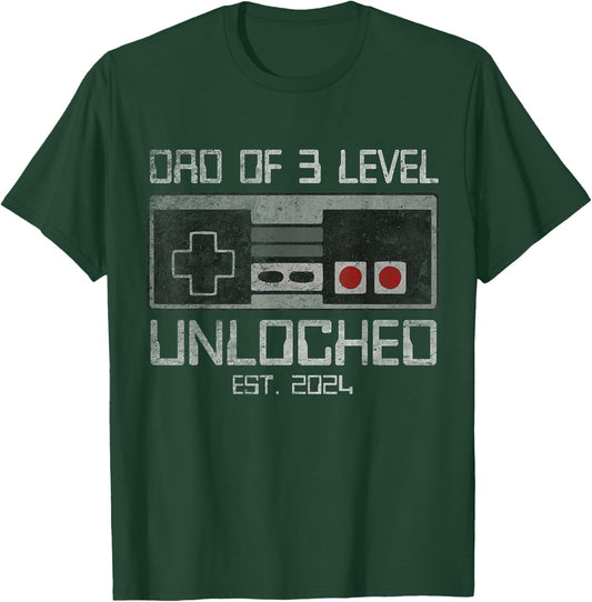 Leveled Up To Dad of 3 3rd Third Time Dad Father Of 3 Kids T-Shirt - T-Shirt | Forest