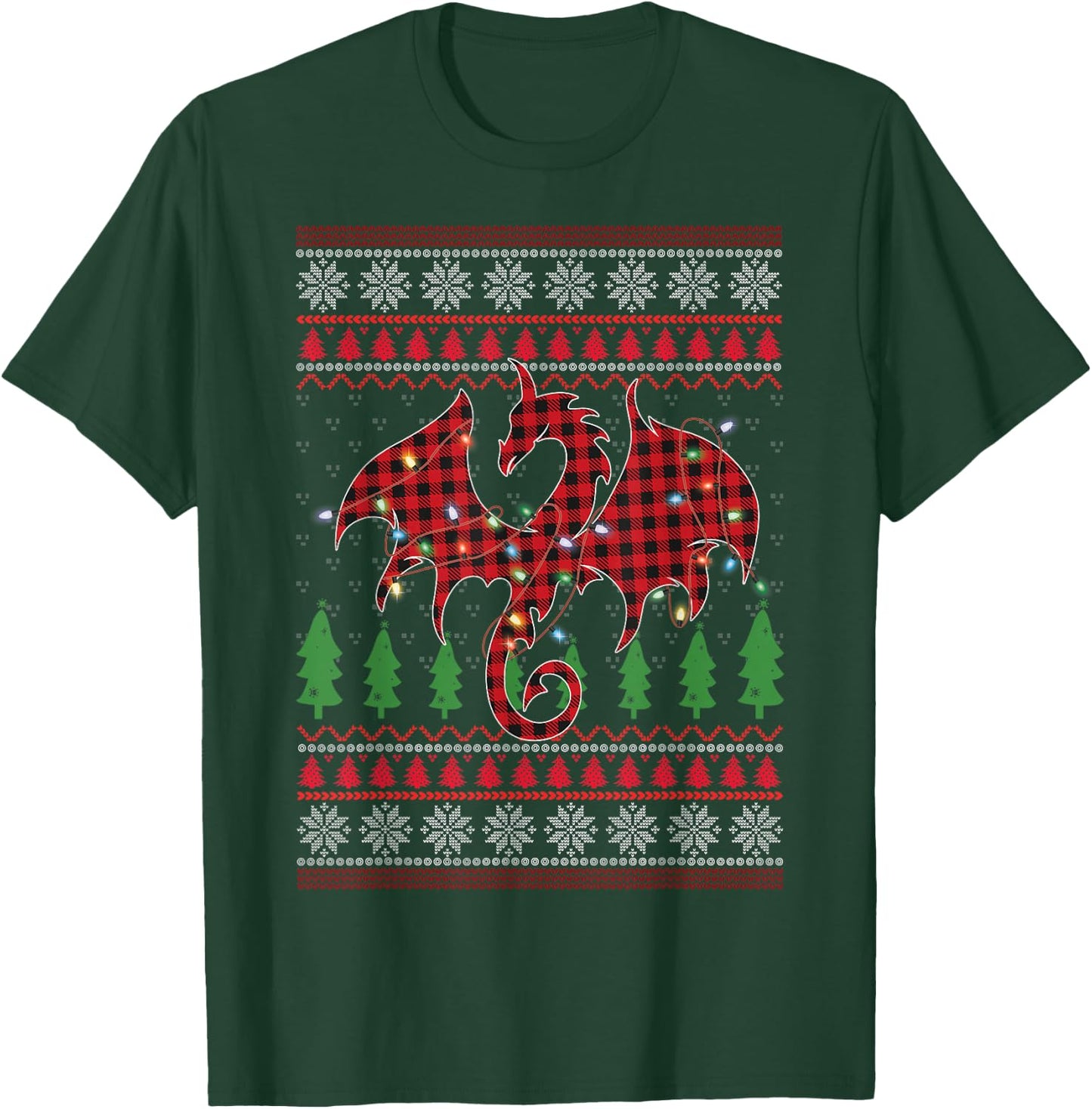 Zodiac Dragon Ugly Sweater Christmas Lights Dragon Lover T-Shirt - T-Shirt | Forest