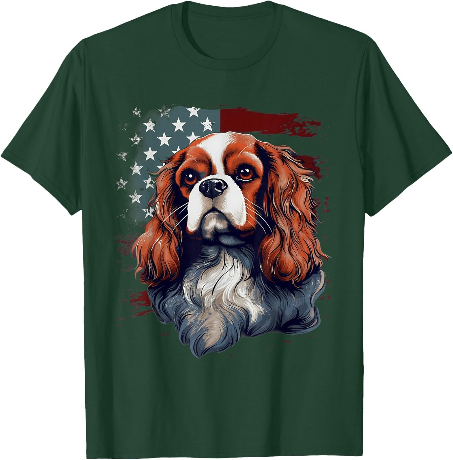 4th Of July US Flag Cavalier King Charles Spaniel Dog T-Shirt - T-Shirt | Forest