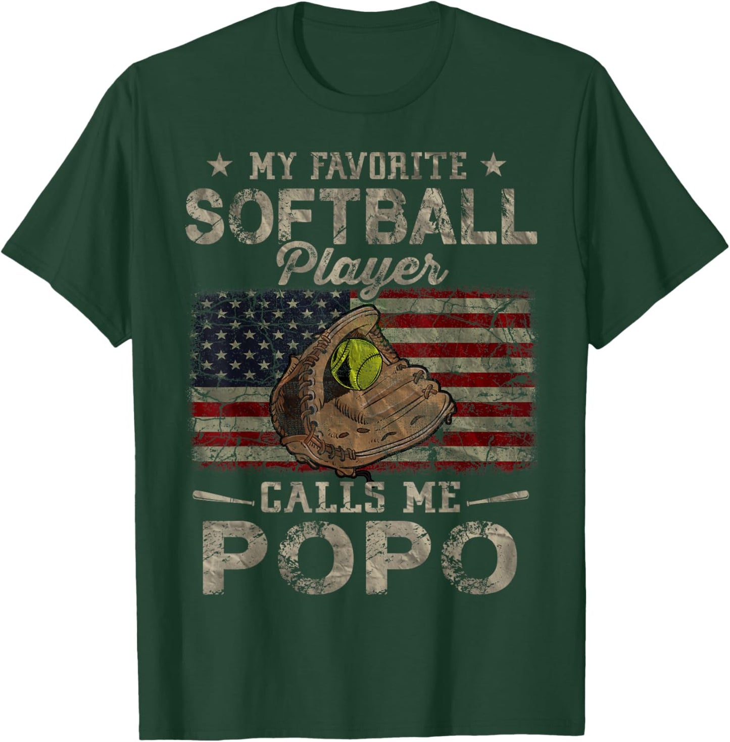 My Favorite Softball Player Calls Me Popo Father's Day T-Shirt - T-Shirt | Forest