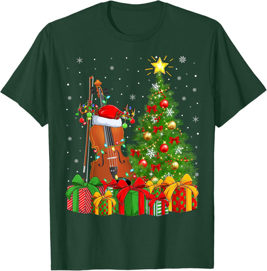 Musical Violin Xmas Tree Lighting Santa Violin Christmas T-Shirt - T-Shirt | Forest