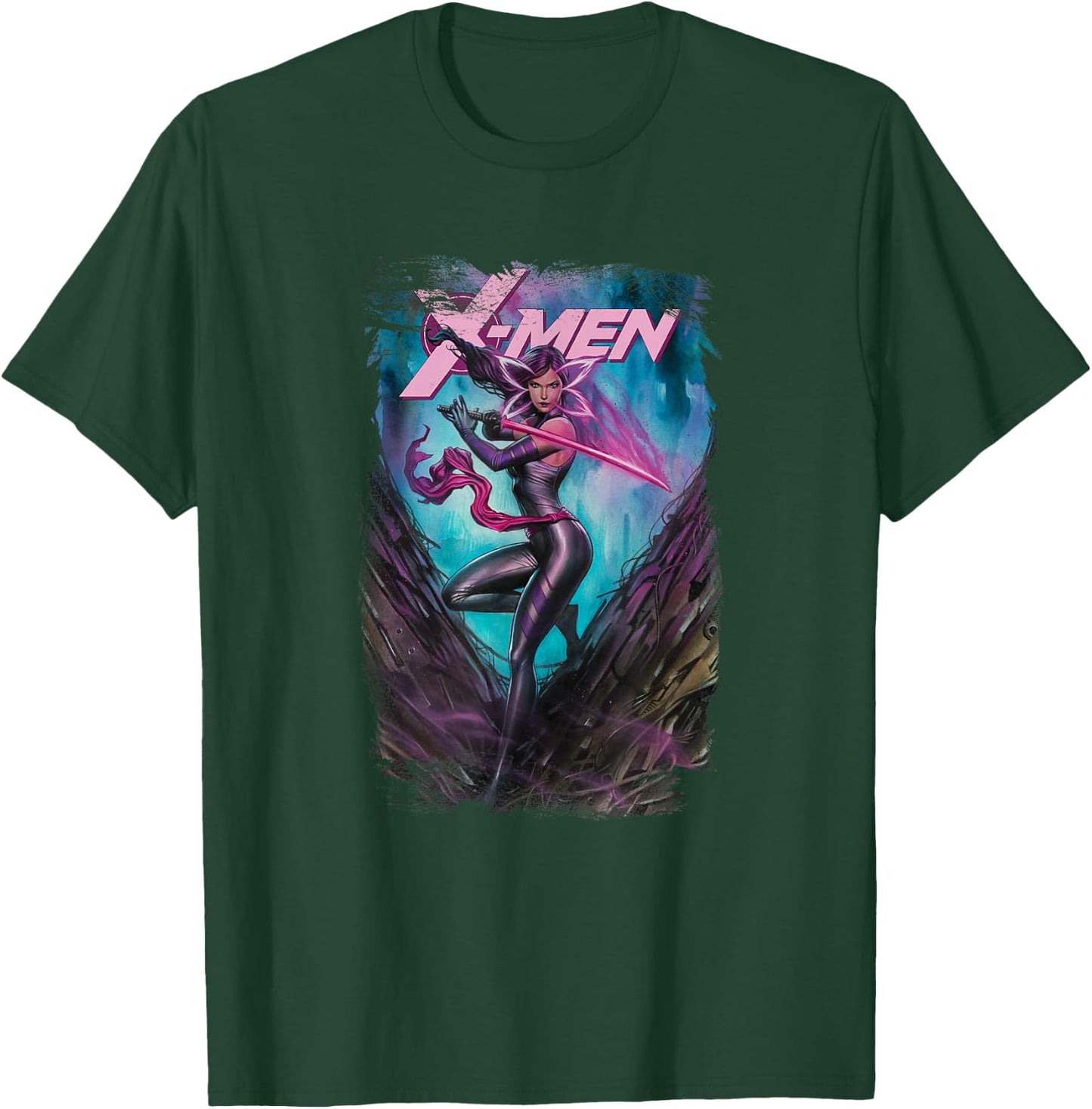Marvel X-Men Psylocke Wielding Sword Vintage Poster T-Shirt - T-Shirt | Forest