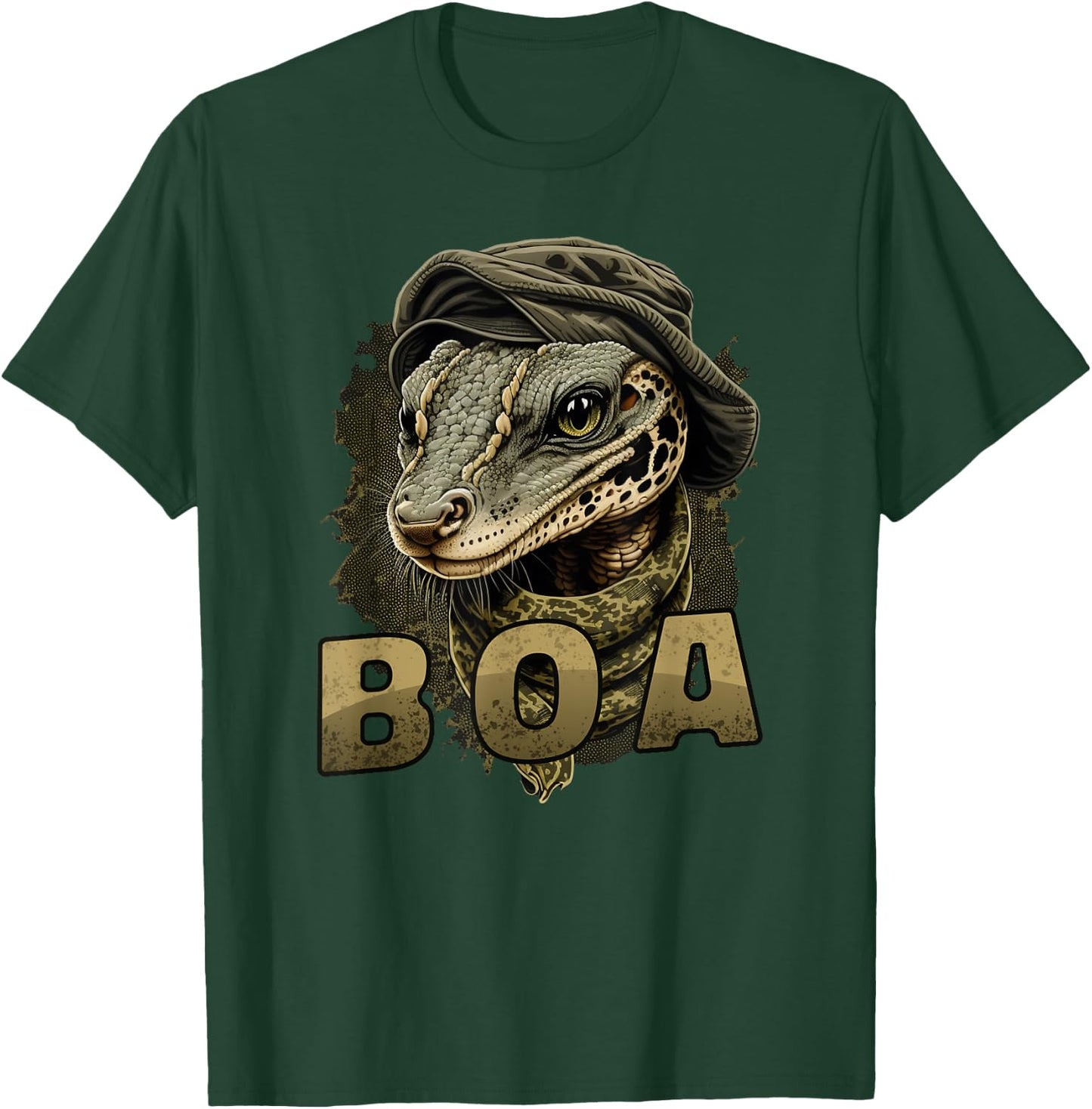 Boa Constrictor Snake in Hat and Scarf Funny Graphic Print T-Shirt - T-Shirt | Forest