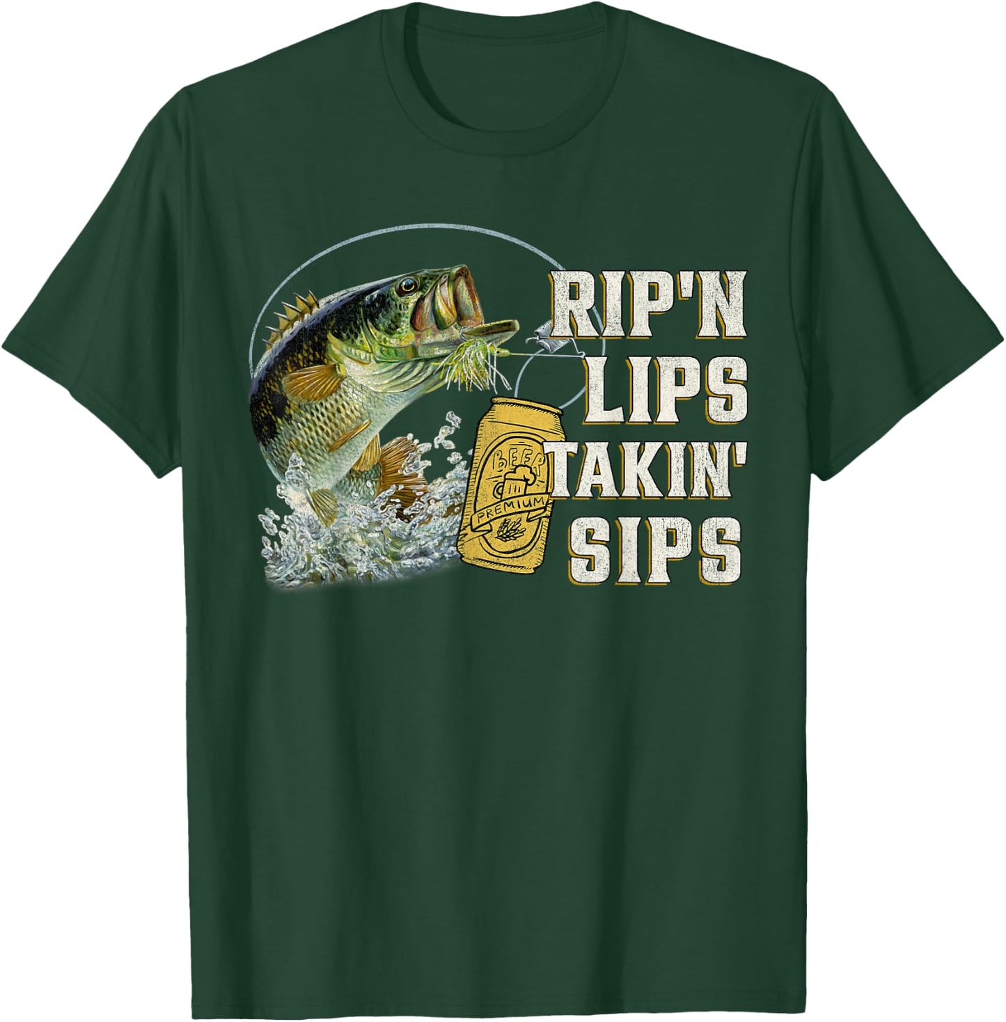 Rip'n Lips Talking Sips Funny Fishing - Men's Black Short Sleeve - Small - Fishing T-Shirt - T-Shirt | Forest