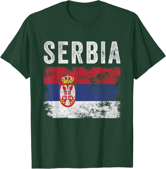 Serbia Flag Distressed - Men Women Kids - Serbian Flag T-Shirt - T-Shirt | Forest