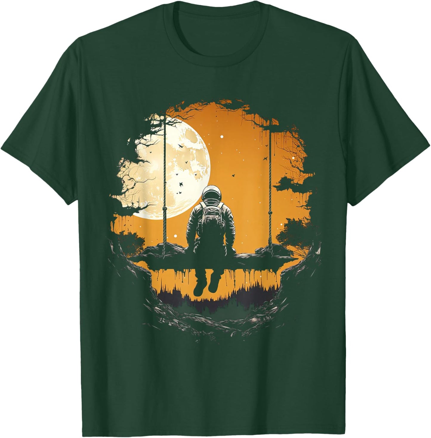 Astronaut Sitting on Swing in Space Stars and Moon T-Shirt - T-Shirt | Forest