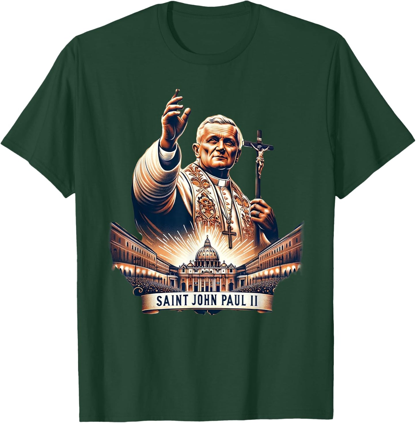 Saint John Paul II Catholic T-Shirt - T-Shirt | Forest