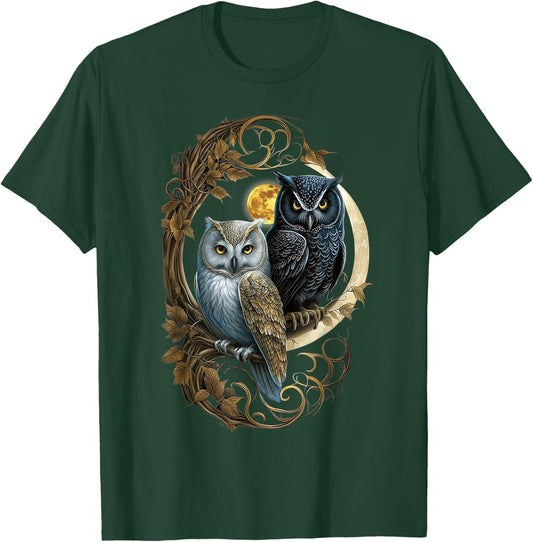 Moon Owl Birds Owl Gifts Graphic Women Boys Girls T-Shirt - T-Shirt | Forest