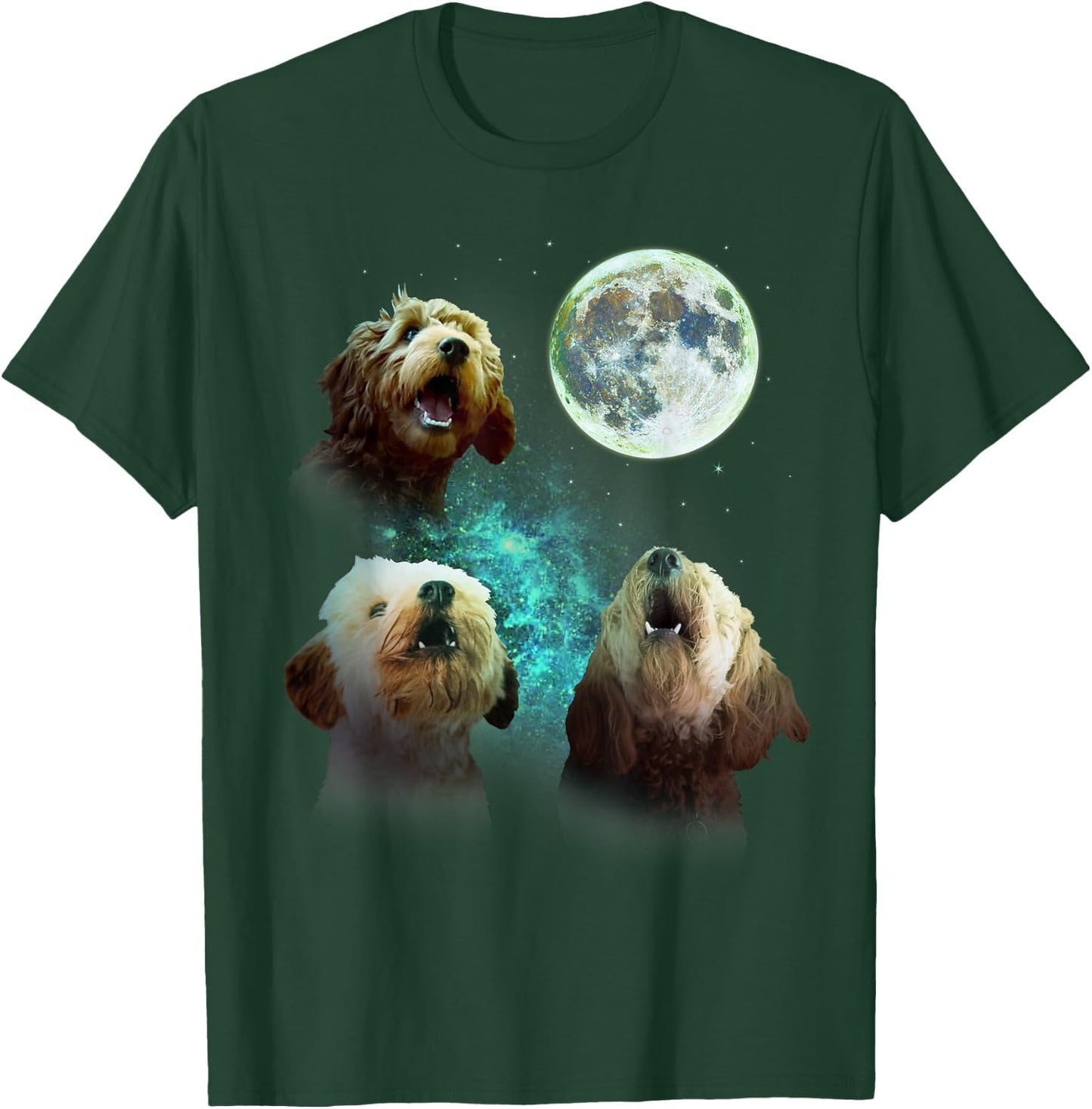 Three Goldendoodles Howl At Moon 3 Wolfs Wolves Funny Parody T-Shirt - T-Shirt | Forest