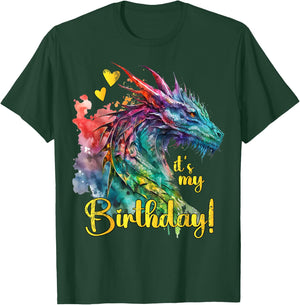 It's my Birthday Dragon Themed - Dragons Lover Watercolor T-Shirt - T-Shirt | Forest