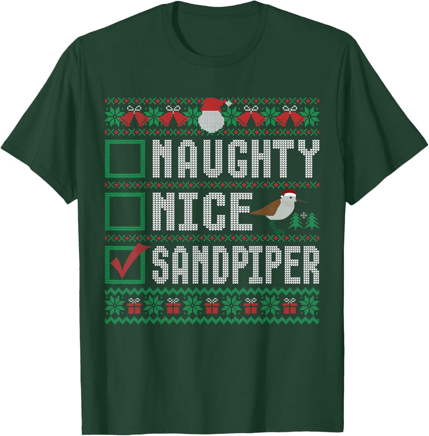 Naughty Nice Sandpiper Birds Animal Lovers Christmas List T-Shirt - T-Shirt | Forest