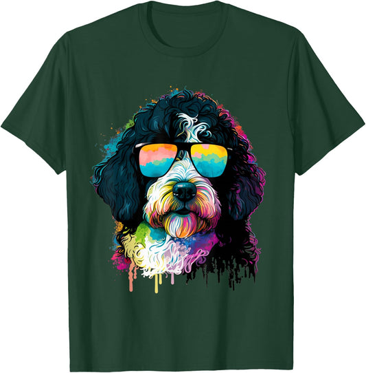 Cute Bernedoodle With Sunglasses Colorful Graphic Dog Lover T-Shirt - T-Shirt | Forest