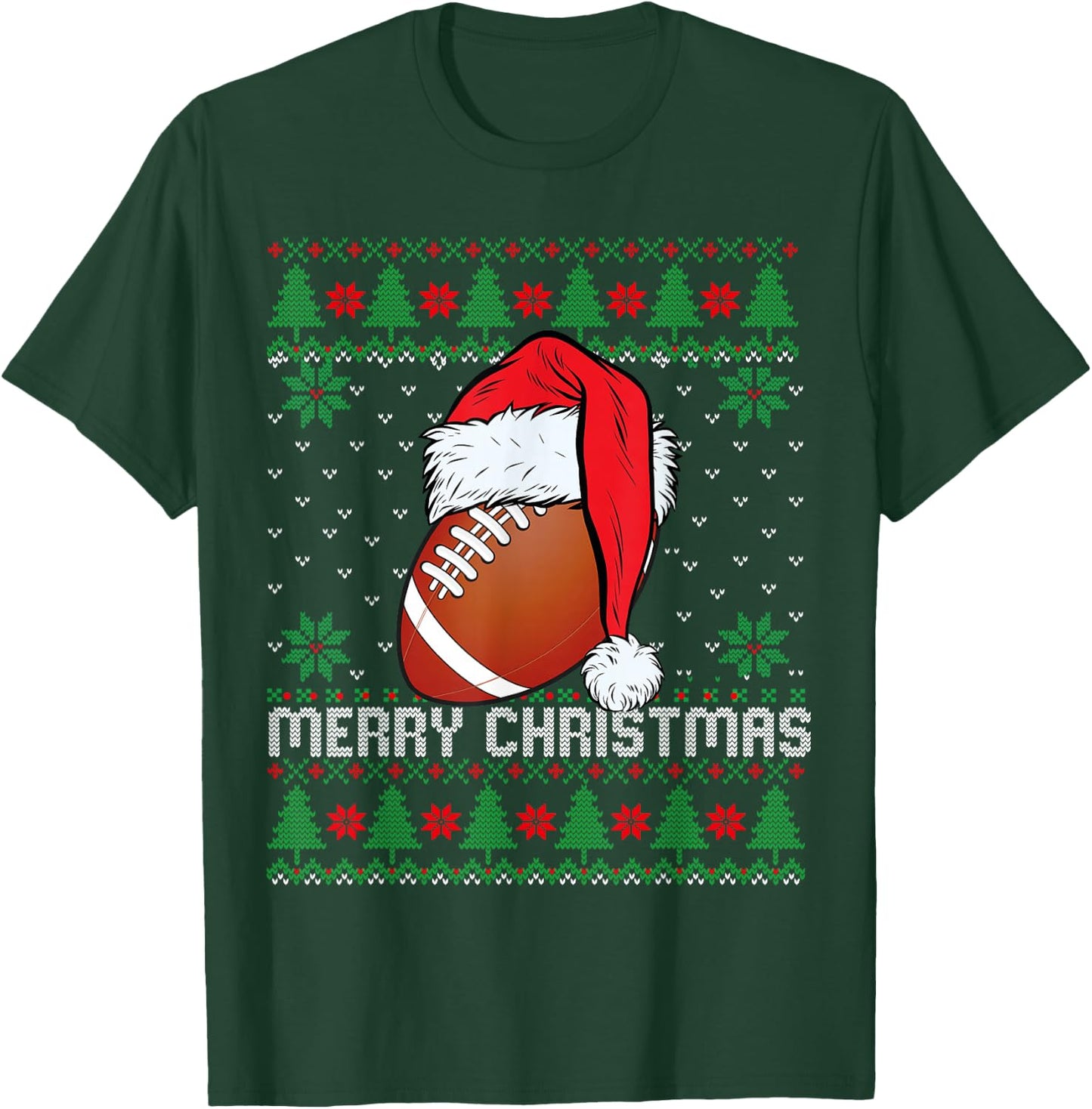 This is My Christmas Pjamama Football With Santa Hat Xmas T-Shirt - T-Shirt | Forest