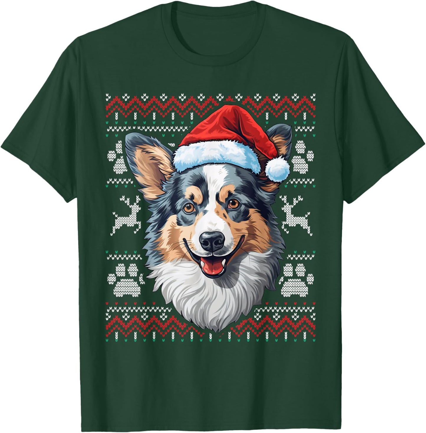 Blue Merle Corgi Santa Hat Christmas Funny Dog Mom Dad T-Shirt - T-Shirt | Forest