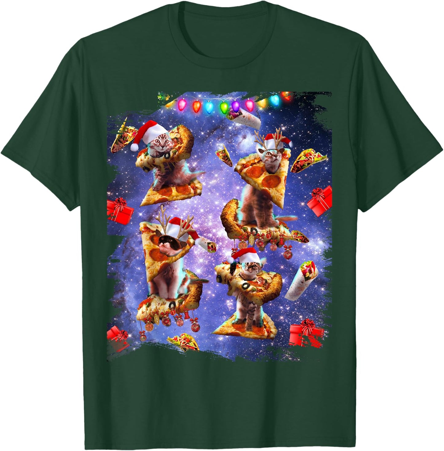 Space Pizza Cat, Christmas Cats, Funny T-Shirt - T-Shirt | Forest
