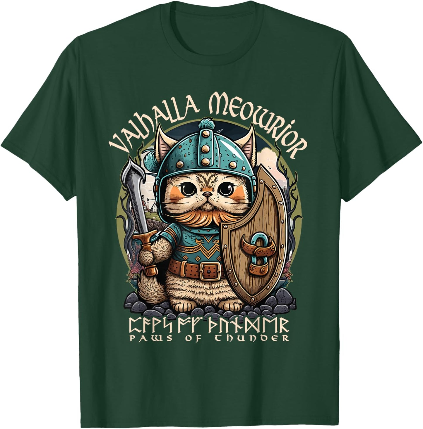 Nordic Norse Viking Cat Warrior , Men, Kids T-Shirt - T-Shirt | Forest