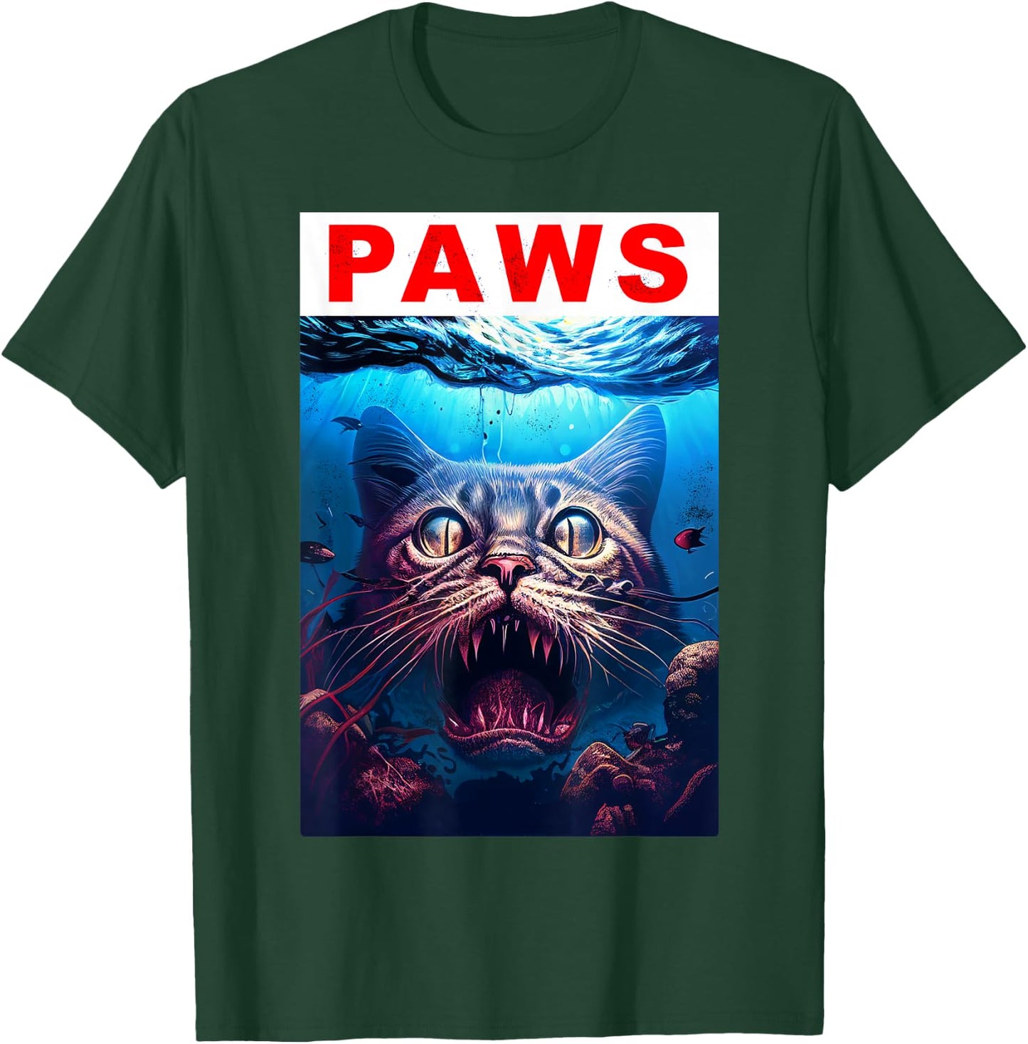Paws Funny Cat Kitten Shark Tomcat Kitty Parody Cat Lover Men Women Girls Kids T-Shirt - T-Shirt | Forest