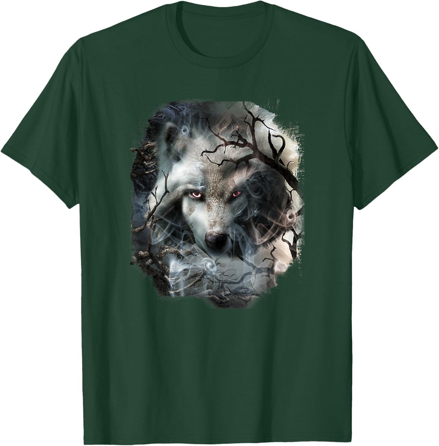 Forest Tree Wolf Face Noir T-Shirt - T-Shirt | Forest