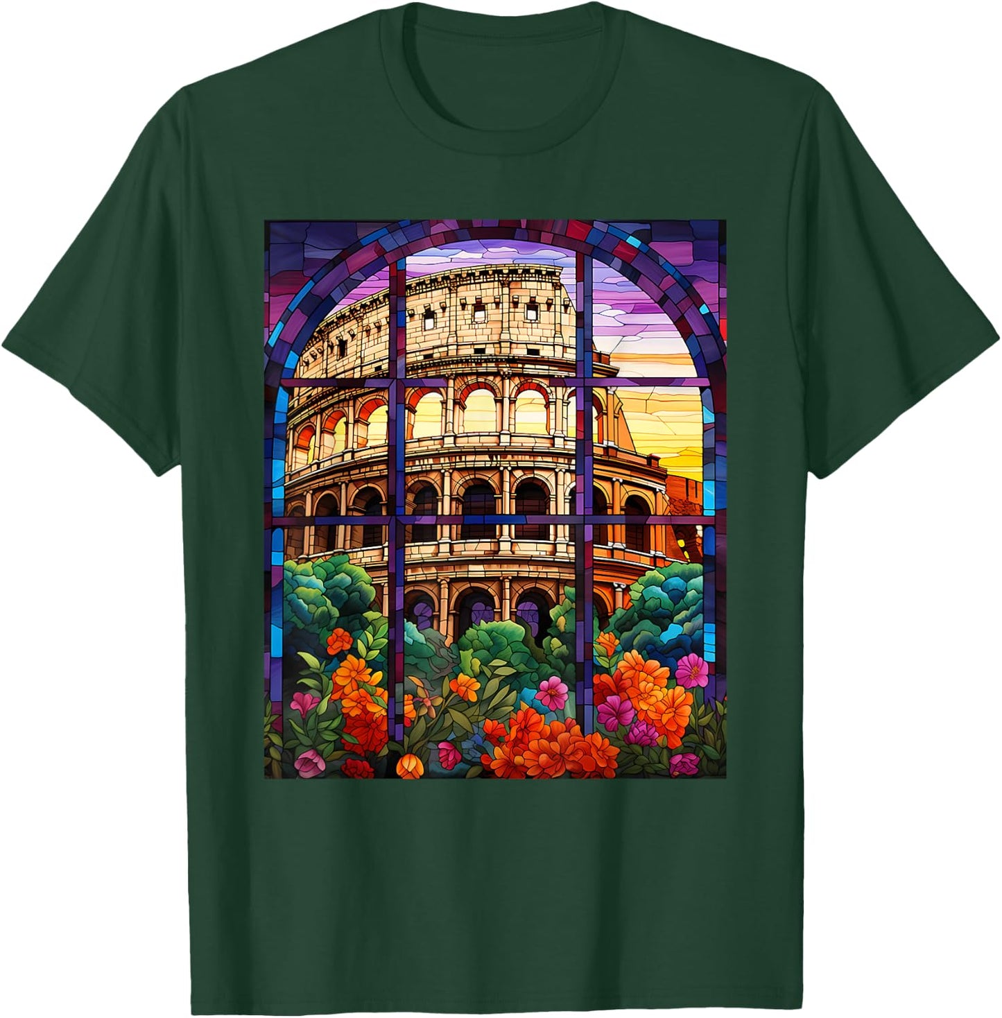 Stained Glass Style Roman Colosseum T-Shirt - T-Shirt | Forest