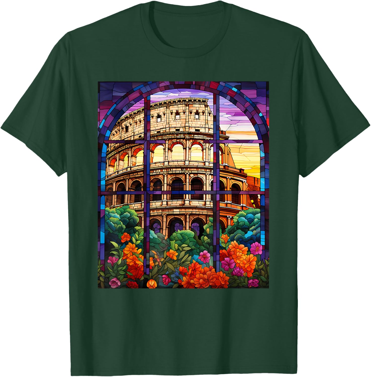 Stained Glass Style Roman Colosseum T-Shirt - T-Shirt | Forest