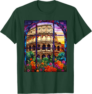 Stained Glass Style Roman Colosseum T-Shirt - T-Shirt | Forest